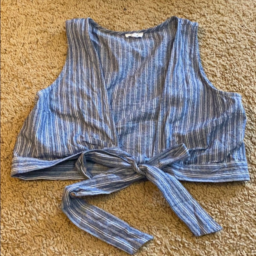 Lucca blue and white strapped open tank top